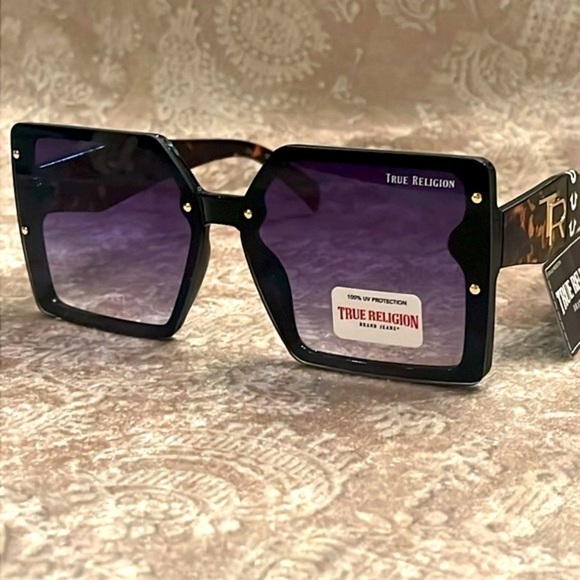 Brand New True Religion Oversized Square Sunglasses Tortoise Purple Lens - Picture 1 of 15